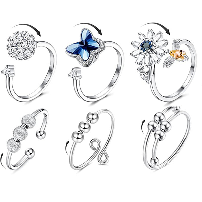 6er Silber Ringe Set Damen verstellbar – Stapelringe Fidget Ring nickelfrei kaufen