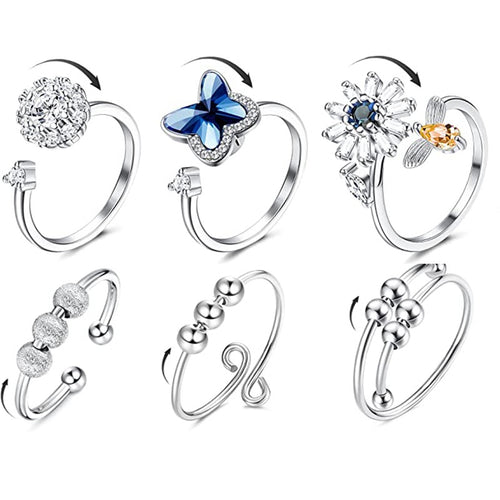 6er Silber Ringe Set Damen verstellbar – Stapelringe Fidget Ring nickelfrei kaufen