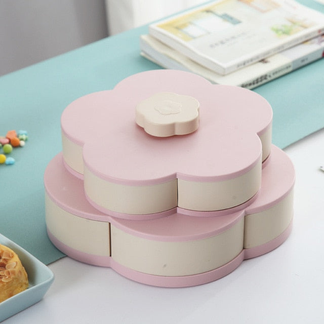 Drehbare Snackbox Blütenform – 2-lagiger Obstteller mit 10 Fächern | BPA-frei | Ideal für Früchte, Nüsse & Snacks