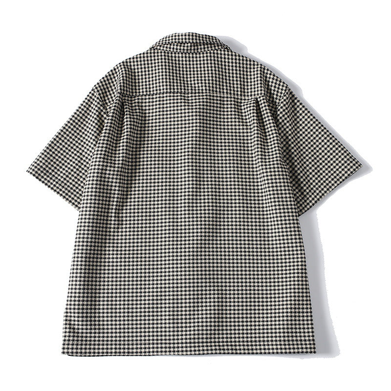 Herren Kurzarmhemd Hahnentritt-Muster – Locker, Kuba-Kragen | Casual Sommer Hemd – Variante 2 – Seitenansicht