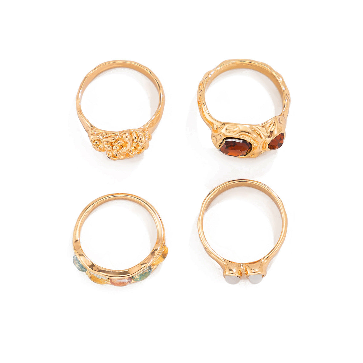 Retro Ring-Set Damen 2-teilig – Geometrisch Hohl, Modeschmuck Legierung