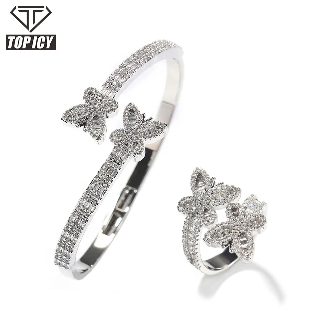 Baguette CZ Schmuck-Set – Nahaufnahme Armreif