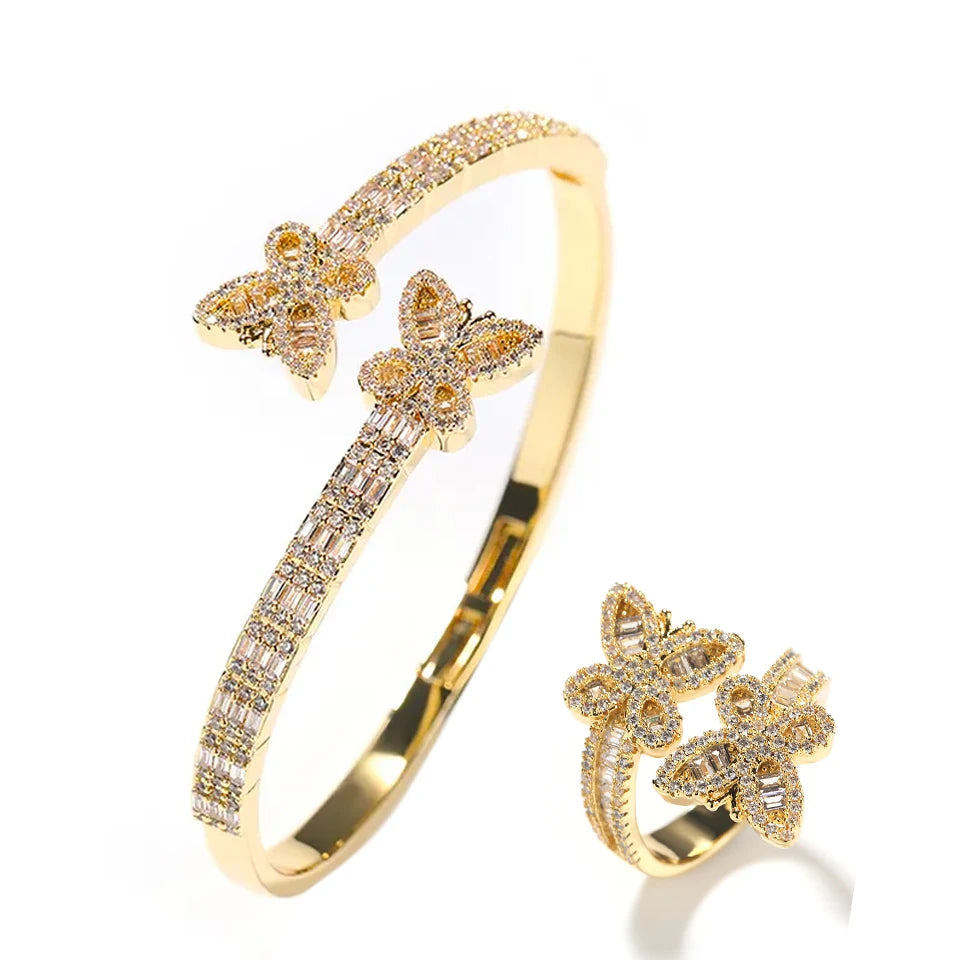 Iced Out Baguette Ring und Armreif Set – Detailbild