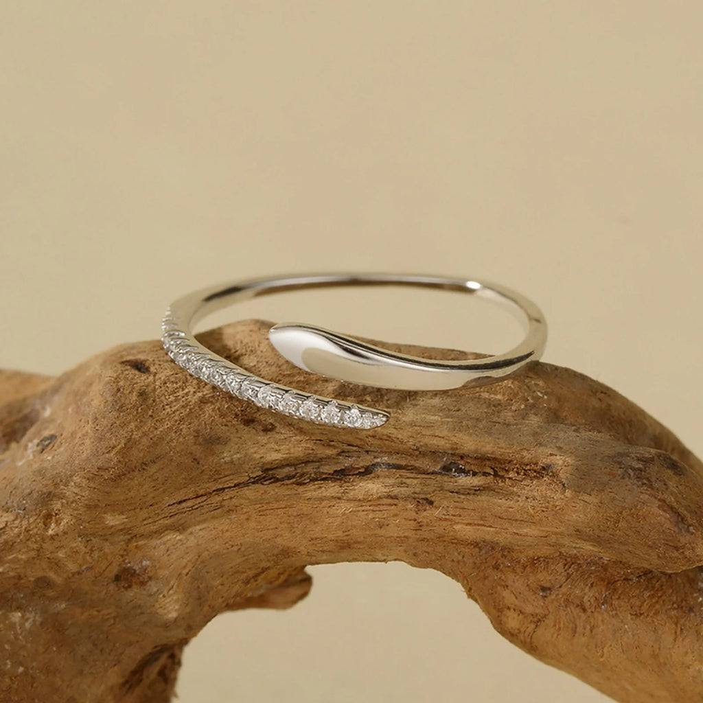 VEWANT Schlangen-Ring Offen 925 Silber – Two-Tone Zirkonia Pavé, Verstellbar