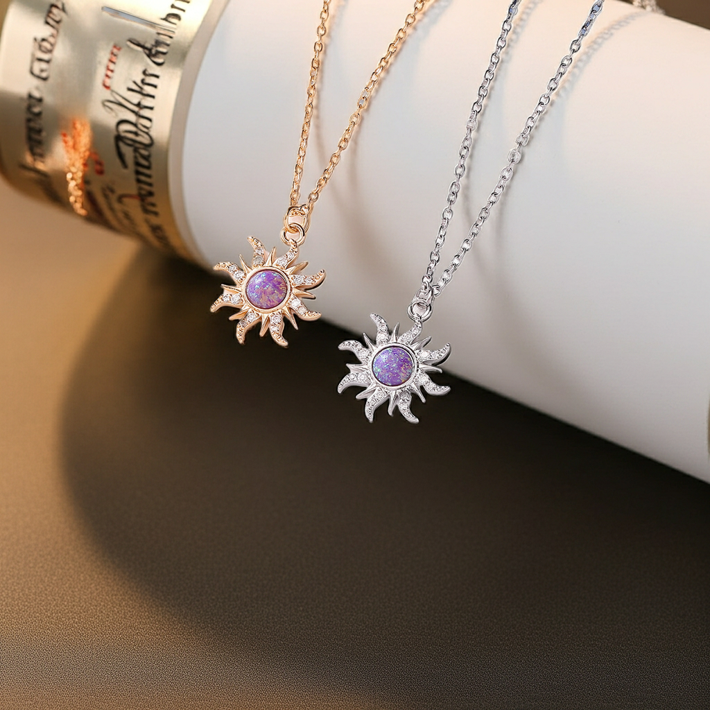 Sonnen-Halsketten-Set für Damen – Zirkon Blumen-Anhänger | Elegant & Vielseitig | Gold & Silber
