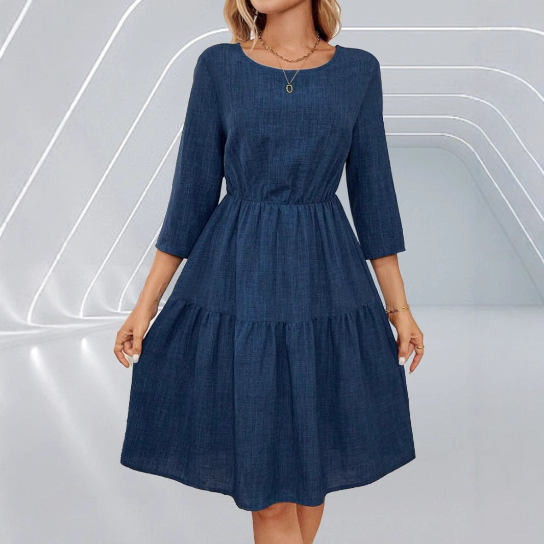 Damen Midi-Kleid Dunkelblau Vorderansicht Rundhals 2 – BodyLuxCare