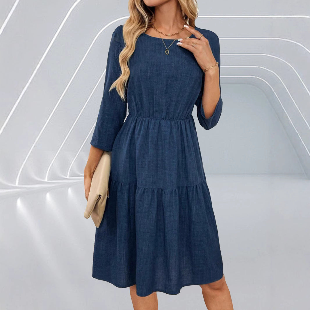 Damen Midi-Kleid Dunkelblau Seitlich Clutch-Tasche – BodyLuxCare