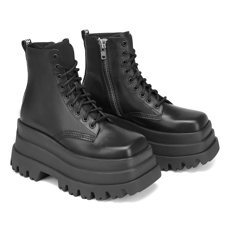 Schwarze Damen Plateau Stiefeletten mit Profilsohle – Herbst Winter Boots BodyLuxCare