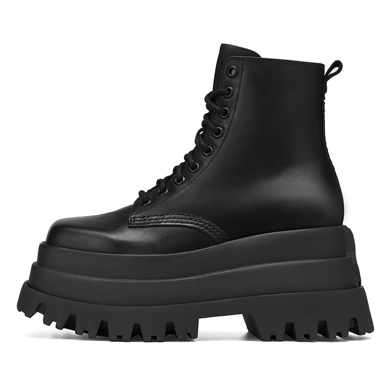 Schwarze Damen Plateau Schnürboots Einzelansicht – Muffin Sohle Stiefeletten BodyLuxCare