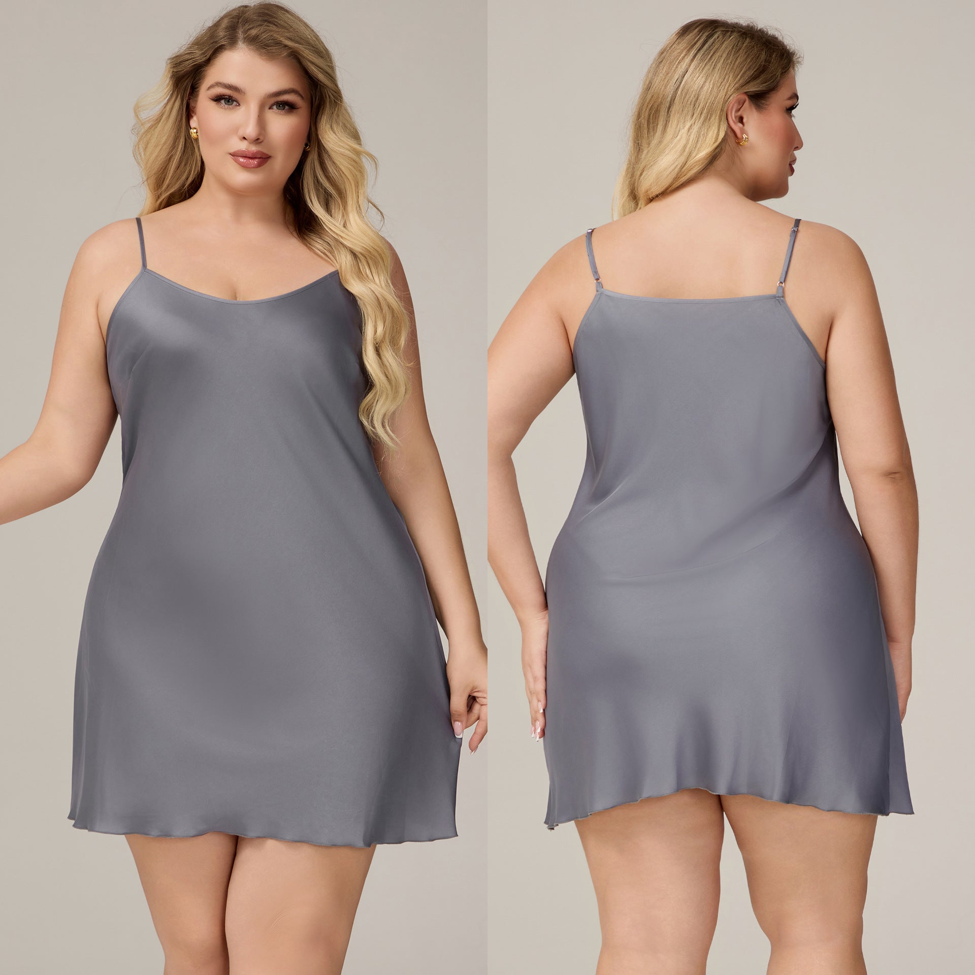 Damen Satin-Chiffon-Negligé Grau-Silber Ansicht 3 – BodyLuxCare