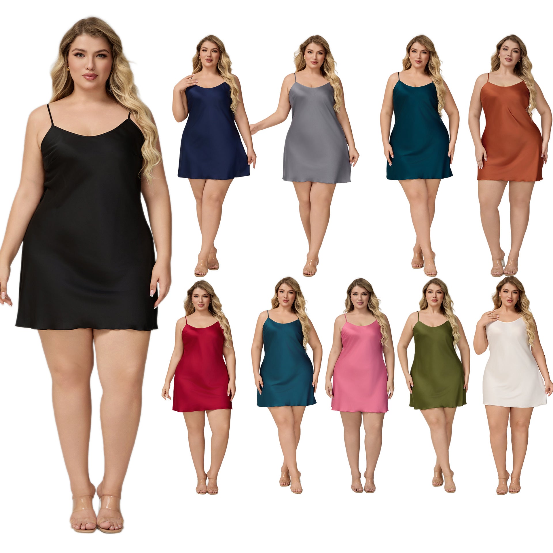 Damen Satin-Negligé Farben Collage Farbauswahl – BodyLuxCare
