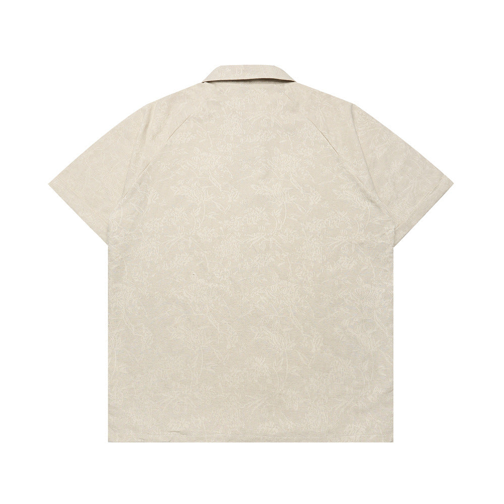 Herren-Kurzarmhemd Jacquard-Blumenmuster Beige Rückseite – BodyLuxCare