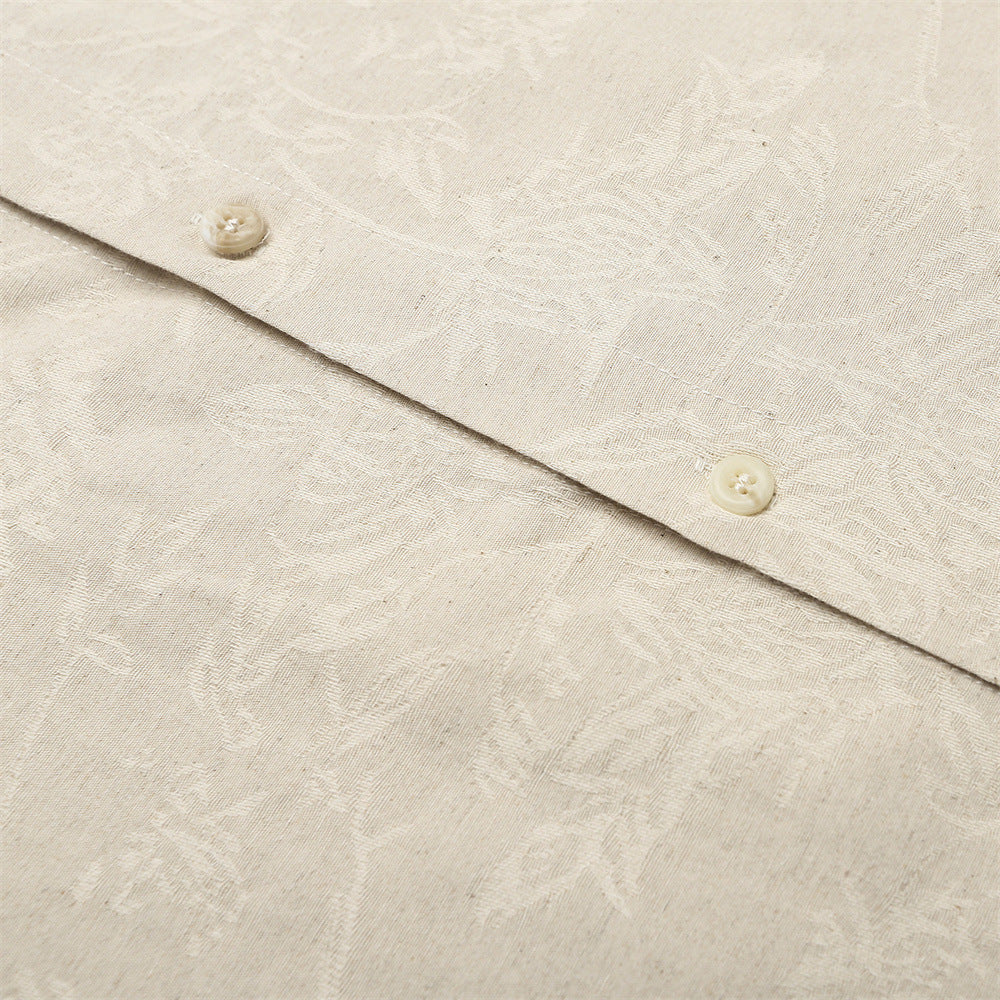Herren-Kurzarmhemd Jacquard-Blumenmuster Stoffdetail Beige – BodyLuxCare