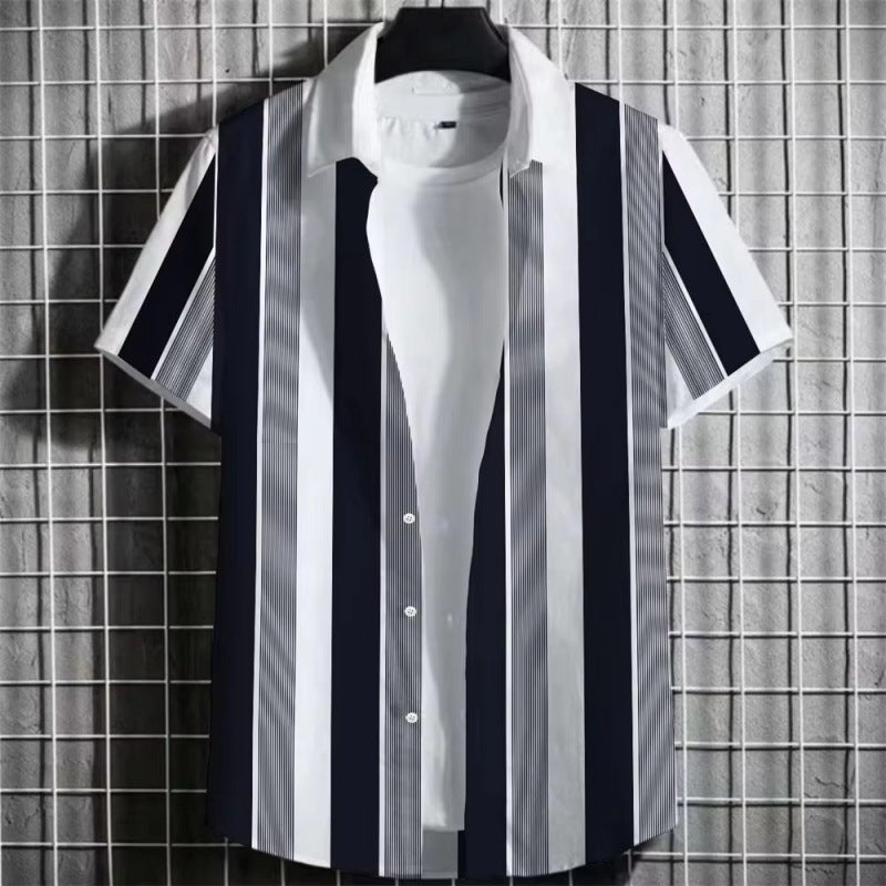 Herren Kurzarmhemd Navy und Weiß Streifen – Modernes Streifendesign
