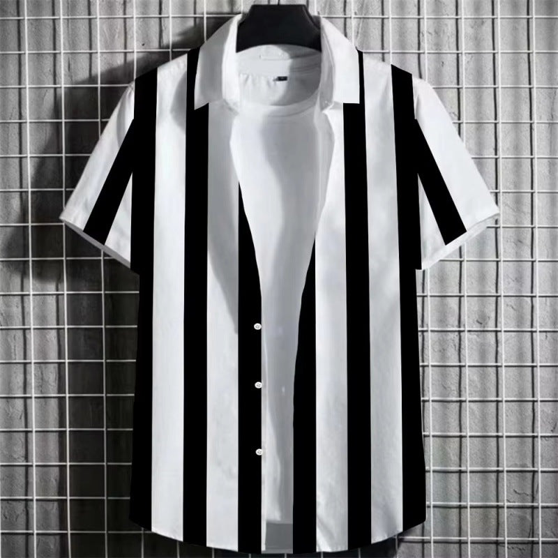 Herren Kurzarmhemd mit Schwarz-Weiß Streifen – Klassisches Design