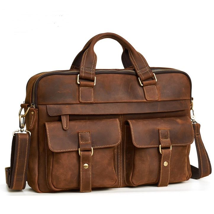 Herren Laptoptasche Rindsleder Braun Business Schultergurt
