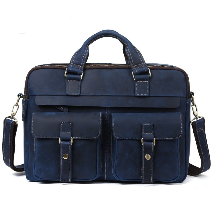 Herren Ledertasche Blau Umhängetasche Retro Laptop
