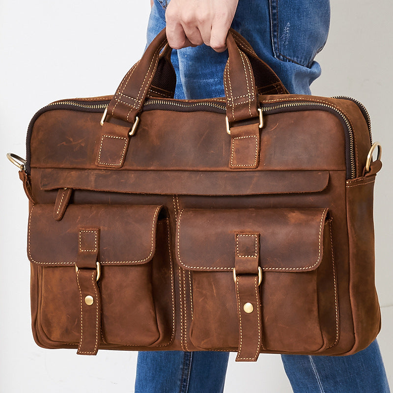 Herren Ledertasche Retro Aktentasche Rindsleder 15.6 Zoll Laptop
