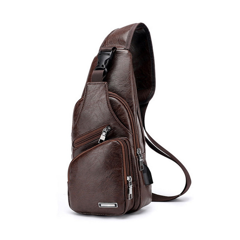 Herren Leder Brusttasche Dunkelbraun – Vintage Sling Bag mit Reißverschluss