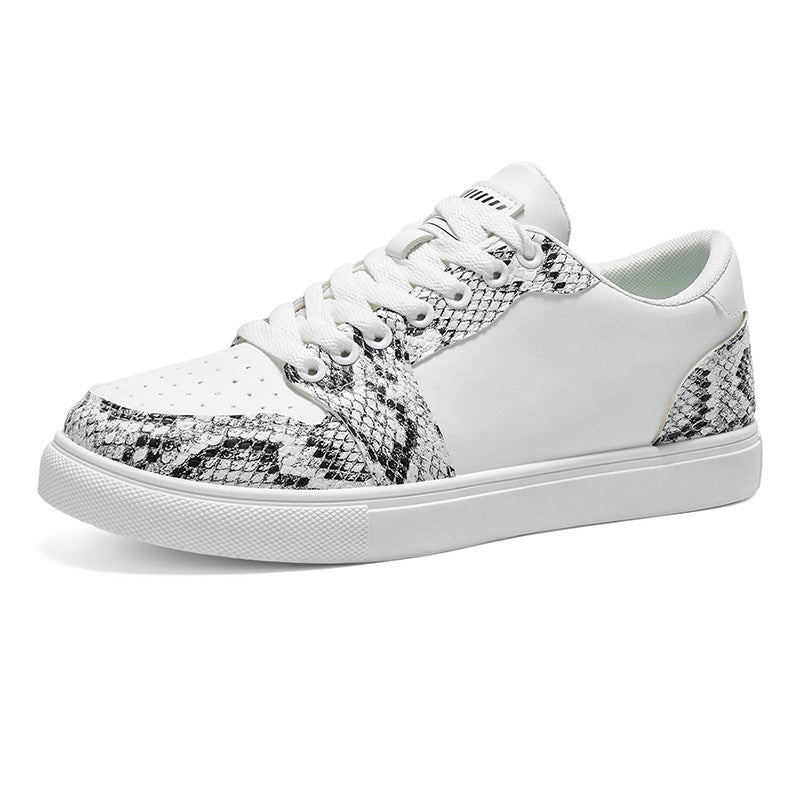 Herren Sneaker dicke Sohle Snake Print Weiß PU-Leder atmungsaktiv