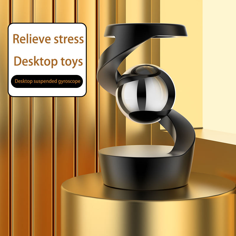 Magnetischer Desktop-Kreisel schwebend Schwarz Gold Büro – BodyLuxCare