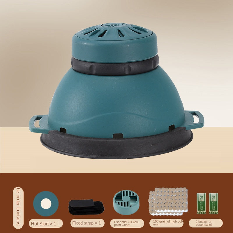 Set aus Moxibustion Wärmegerät, Stretch-Gurt und Zubehör auf weißem Hintergrund