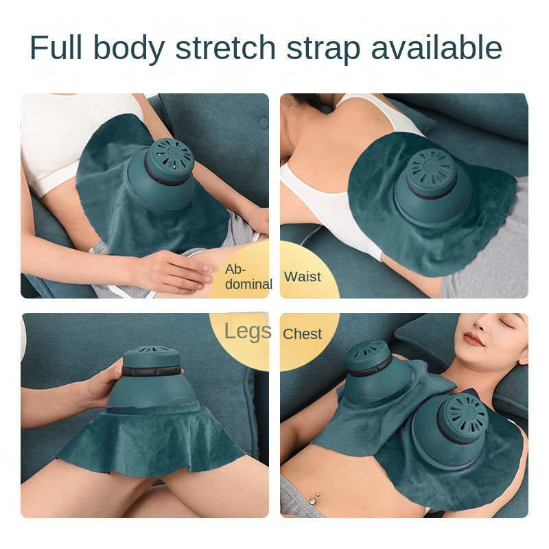 Moxibustion Wärmegerät mit Stretch-Gurt am Bauch zur Wärmetherapie befestigt