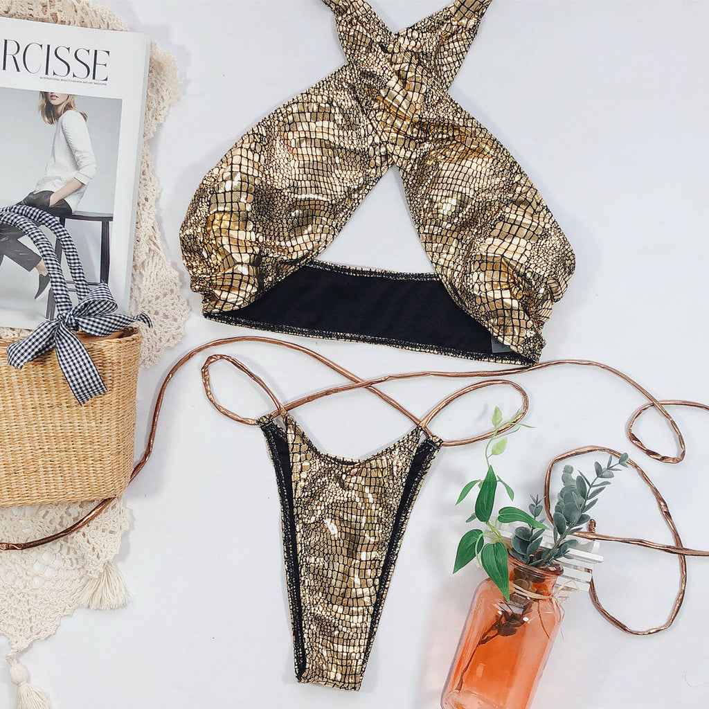 Schlangen Print Bikini Seitenansicht Strand Pool Sommer