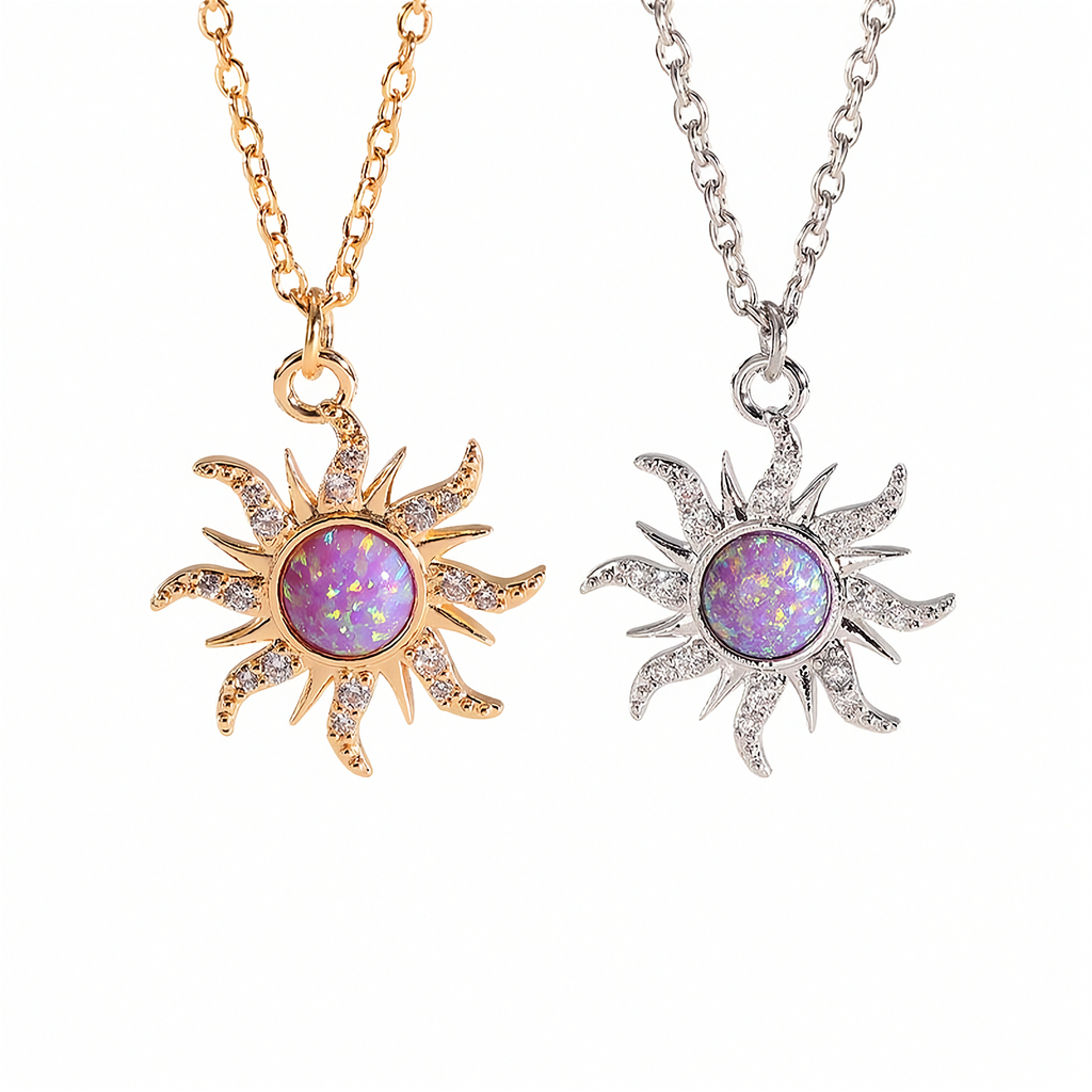 Sonnen-Halsketten-Set für Damen – Zirkon Blumen-Anhänger | Elegant & Vielseitig | Gold & Silber