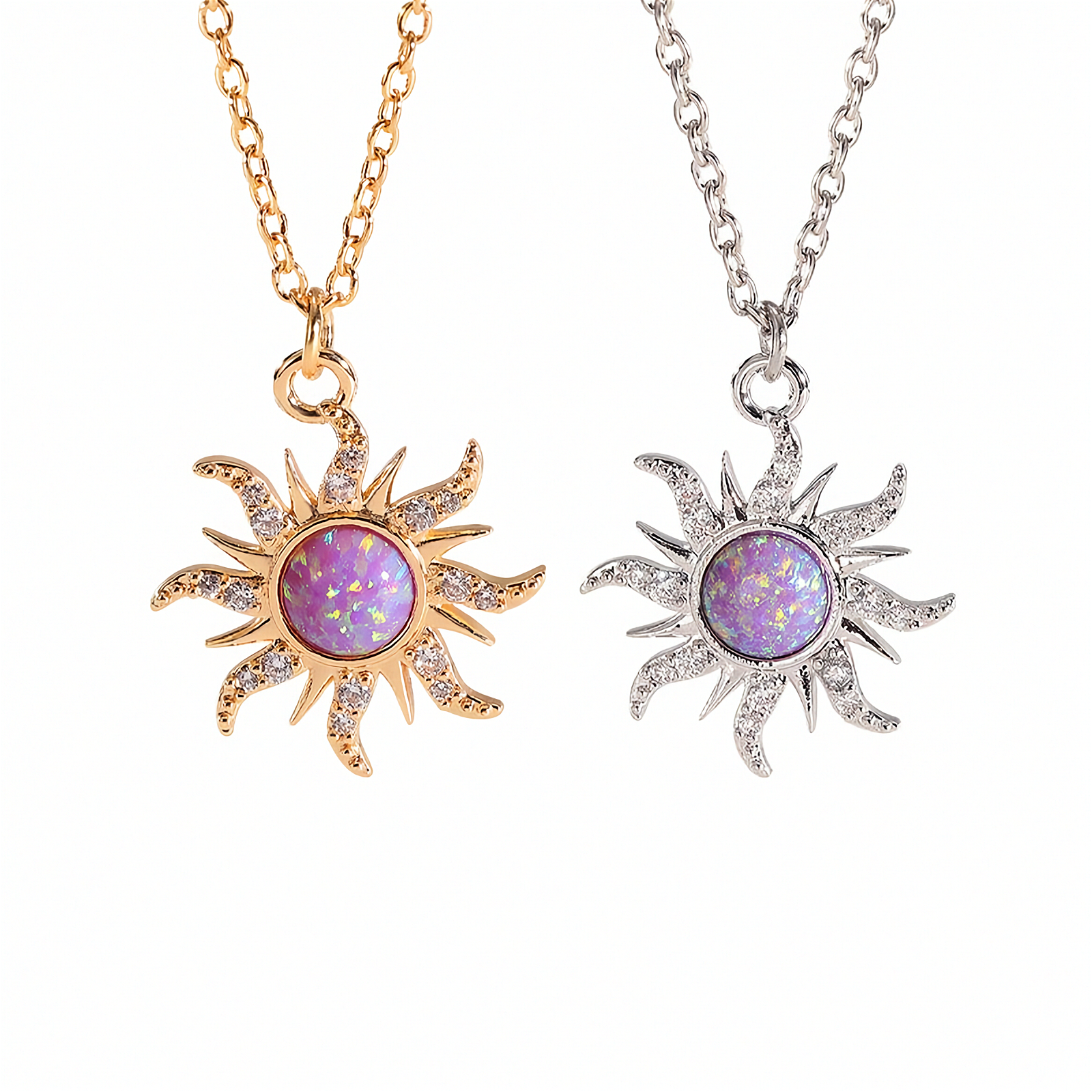 Sonnen-Halsketten-Set für Damen – Zirkon Blumen-Anhänger | Elegant & Vielseitig | Gold & Silber