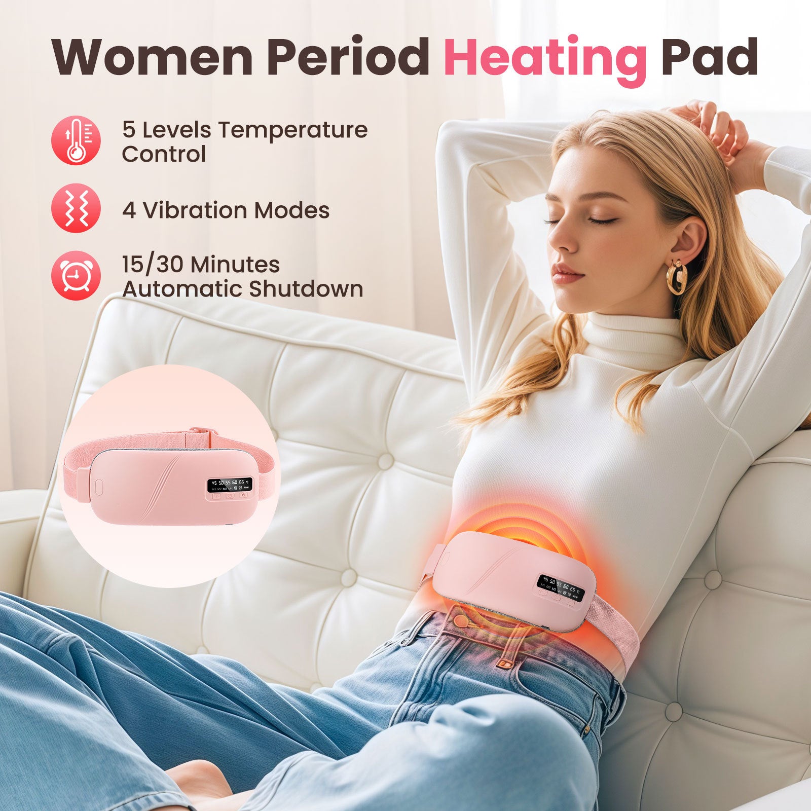 Wärme-Massagegürtel Frauen Rosa Menstruationsschmerzen Bauch – BodyLuxCare